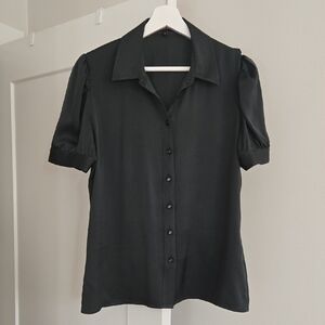 Quince Green Silk Button Down Short Sleeve Blouse Top S Small